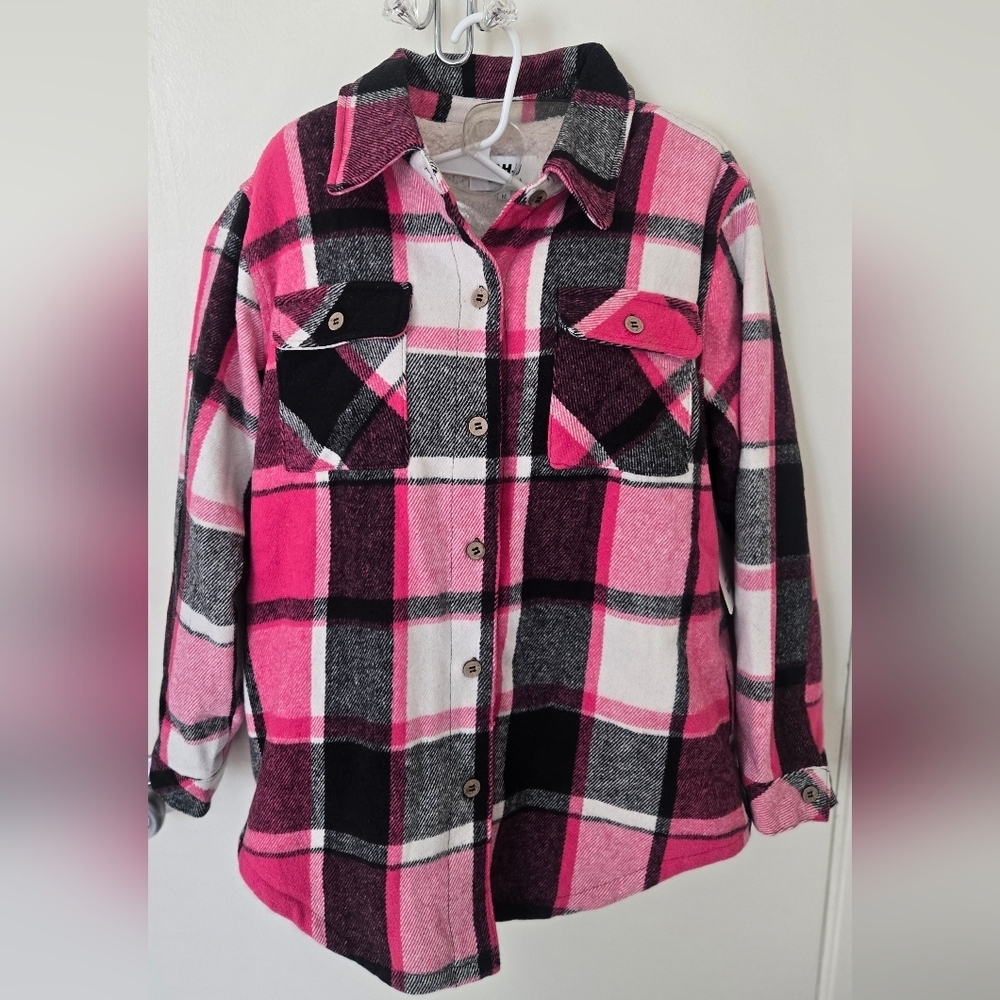 BHJ Pink White Black Plaid Sherpa Lined Jacket NWT